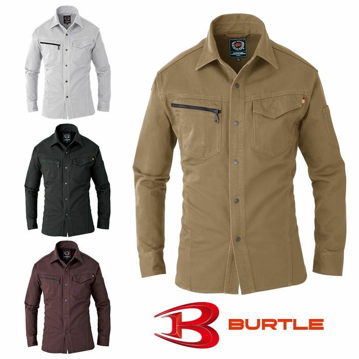 5205 長袖シャツ BURTLE バートル 秋冬作業服 作業着M～4L 綿100％ 日本製綿100％ヴィンテージサテン