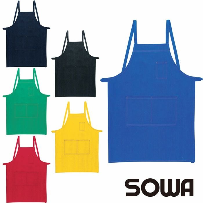 10032 カラーエプロン（たすき） 左胸ペン差し有 桑和 SOWA エプロン フリー ポリエステル65％・綿35％