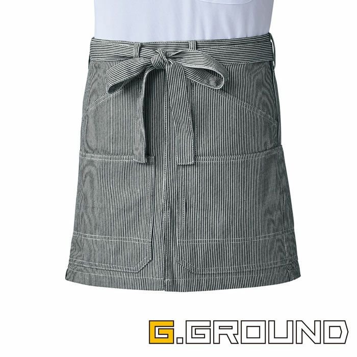 10120 ショートエプロン（腰巻き） 桑和 SOWA エプロン フリー 綿100％ ヒッコリーストライプ