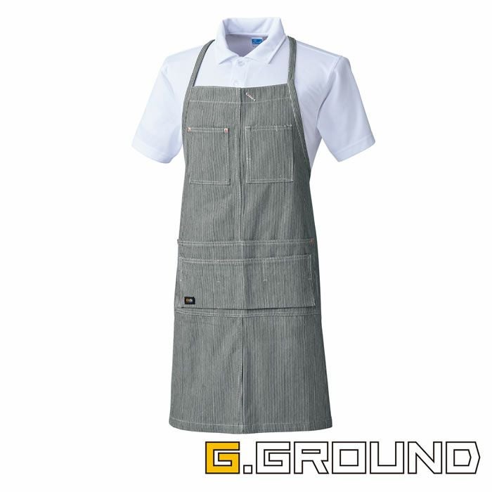 10121 エプロン（首掛け） 桑和 SOWA エプロン フリー 綿100％ ヒッコリーストライプ