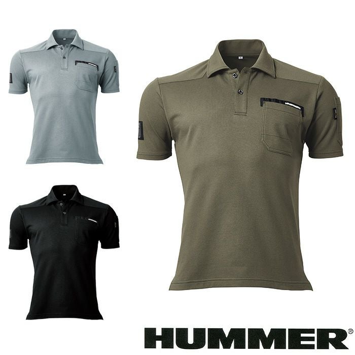 906215 HUMMER コーデュラ半袖ポロシャツ 春夏 S～5L 綿43％・ナイロン29％・ポリエステル28％ 別生地ナイロン100％