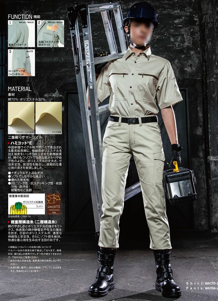WA158 レディースツータックパンツ SUN-S サンエス 春夏作業服 S～5L 綿70％・ポリエステル29％・複合繊維（ポリエステル）1％ サマー ハミコット®E 裏パルパー®