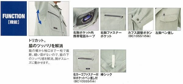 WA10550 半袖ブルゾン SUN-S サンエス 春夏作業服 SS～8L ポリエステル64％・綿35％・複合繊維（ポリエステル）１％ TCサマーツイル