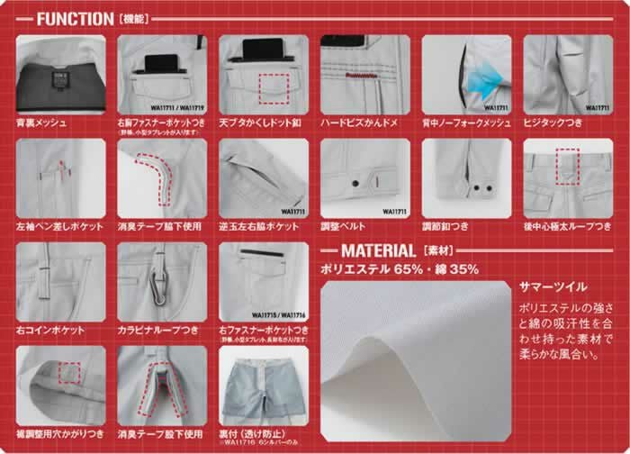 WA11715 ノータックカーゴパンツ SUN-S サンエス 春夏作業服 70～130cm ポリエステル65％・綿35％ TCサマーツイル