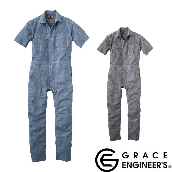 GE-589 綿麻ストライプフェミニンツナギ 半袖 レディース エスケー