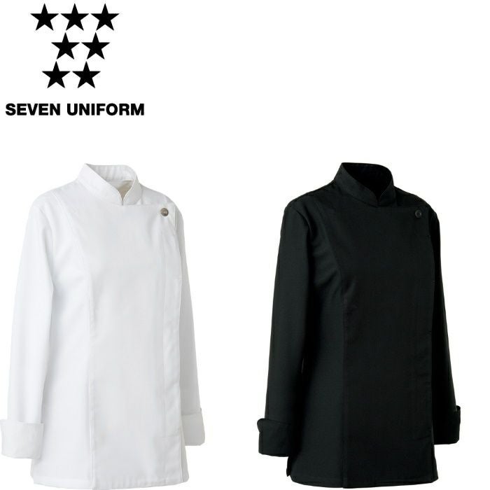 BA1069 コックコート SEVEN UNIFORM セブンユニフォーム 5～15 後身頃･脇･袖／トリコット  ポリエステル100%
　　　前身頃･衿･カフス／
　　　　　　　ナノツイル  ポリエステル65%・綿35%