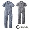 GE-589 綿麻ストライプフェミニンツナギ 半袖 エスケープロダクト GRACE ENGINEER'S つなぎ服 オーバーオール ツナギ サロペット 作業服 作業着 5号～15号 7B号～11B号 綿 75%・麻 25%