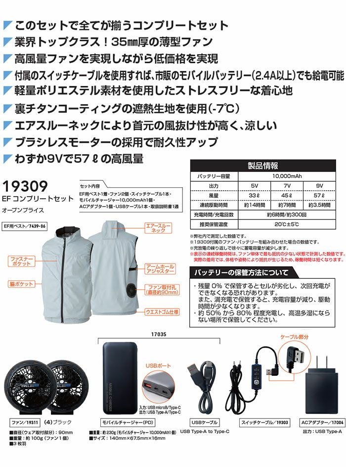 19309 EF用コンプリートセット 桑和 SOWA 春夏作業服 作業着 S～6L ポリエステル100％