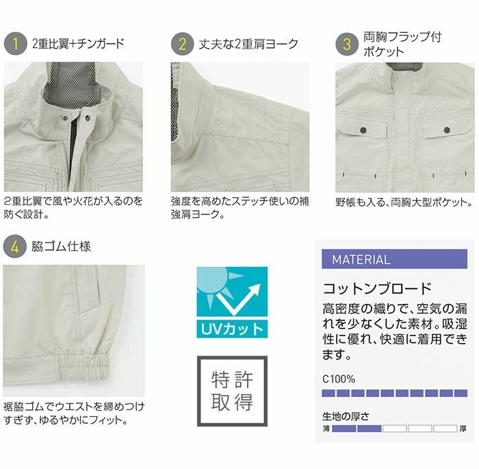 KF92450 半袖ブルゾン サンエス SUN-S 空調風神服専用 春夏 作業服 作業着 S～6L 綿100％