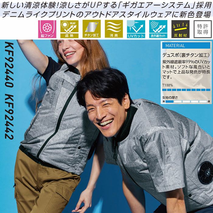 KF92440 ショートスリーブジャケット サンエス SUN-S 空調風神服専用 春夏 作業服 作業着 S～5L ポリエステル100％