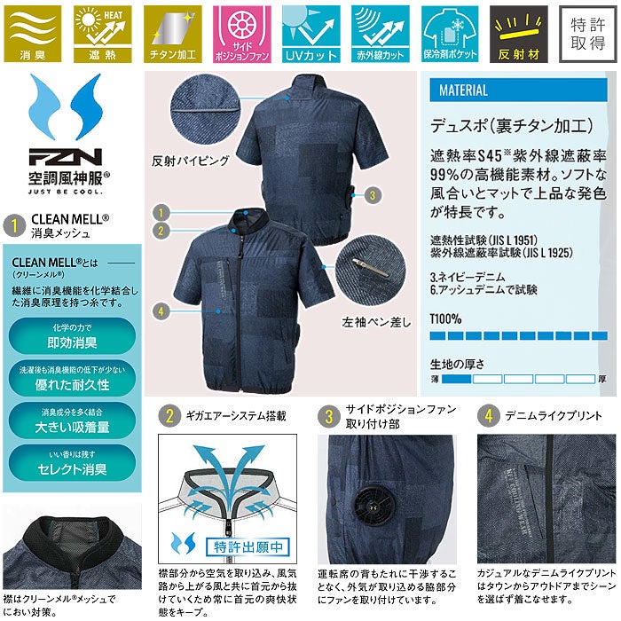 KF92440 ショートスリーブジャケット サンエス SUN-S 空調風神服専用 春夏 作業服 作業着 S～5L ポリエステル100％