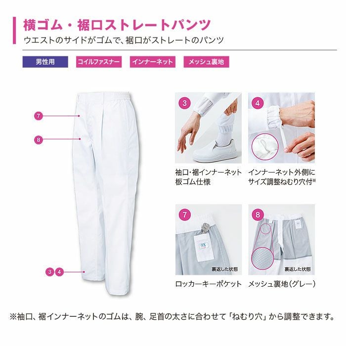 FX70966 男性用混入だいきらい横ゴム・裾口ストレートパンツ 工場白衣 SUN-S サンエス 白衣 S～5L ポリエステル65％・綿35％