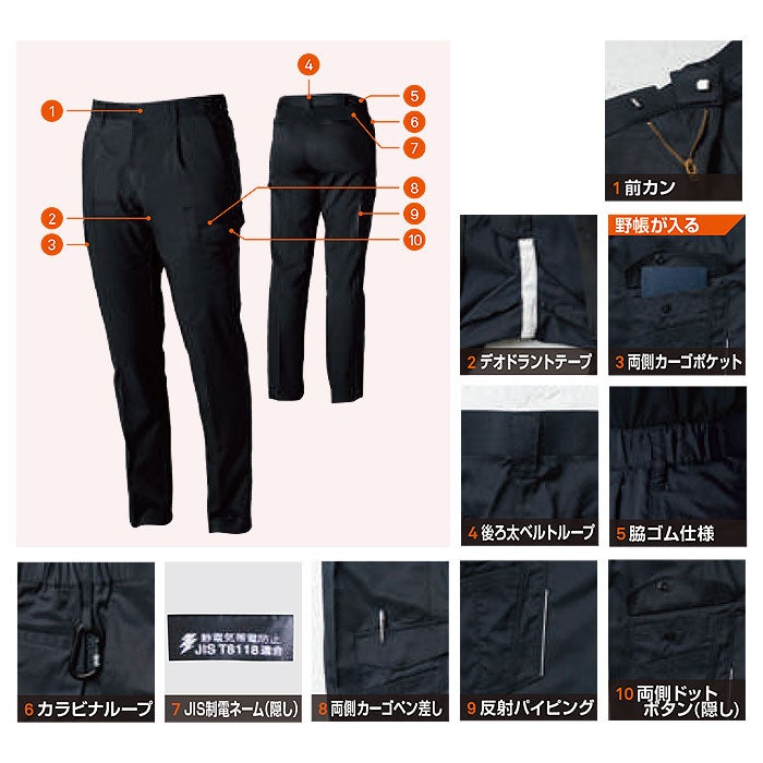 9528-08 カーゴパンツ ワンタック 脇ゴム 桑和 SOWA 春夏 作業服 作業着 GS～G3L S～6L ポリエステル55％・複合繊維40％・綿5％ 平織裏綿
