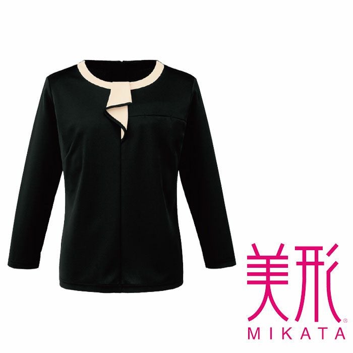 SN102N フリルトリムカットソー 八分袖 神馬本店 selectstage MIKATA 春夏 サマー 事務服 制服 S～4L ポリエステル100％ フルダルスムース