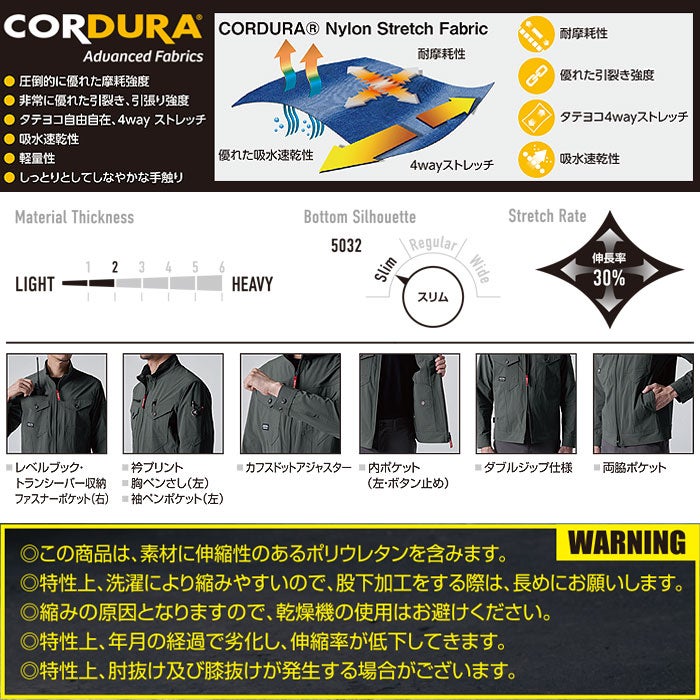 5031 ジャケット ユニセックス BURTLE バートル 春夏 作業服 作業着 S～5L ナイロン（CORDURA）88％・ポリウレタン12％ コーデュラ4WAYストレッチリップ