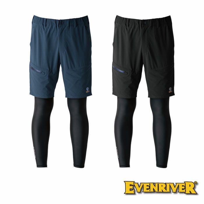 EX35 フェイクレイヤードショートパンツ EVENRIVER イーブンリバー M～3L ナイロン92％・ポリエステル8％