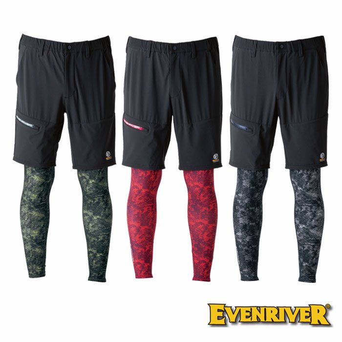 EX35L フェイクレイヤードショートパンツ EVENRIVER イーブンリバー 限定販売商品 M～3L ナイロン92％・ポリエステル8％