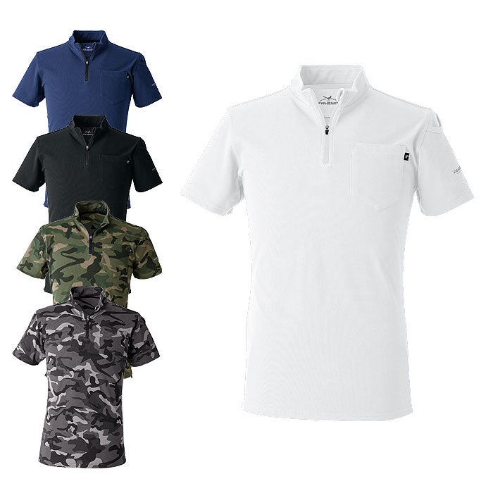 NRS216 ヘビーウエイトジップネックTシャツ（半袖） EVENRIVER イーブンリバー M～4L 綿70％・ポリエステル30％