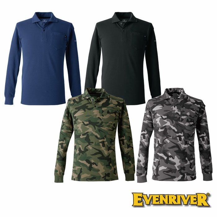 NRS406 ヘビーウエイトポロシャツ（長袖） EVENRIVER イーブンリバー M～4L 綿70％・ポリエステル30％