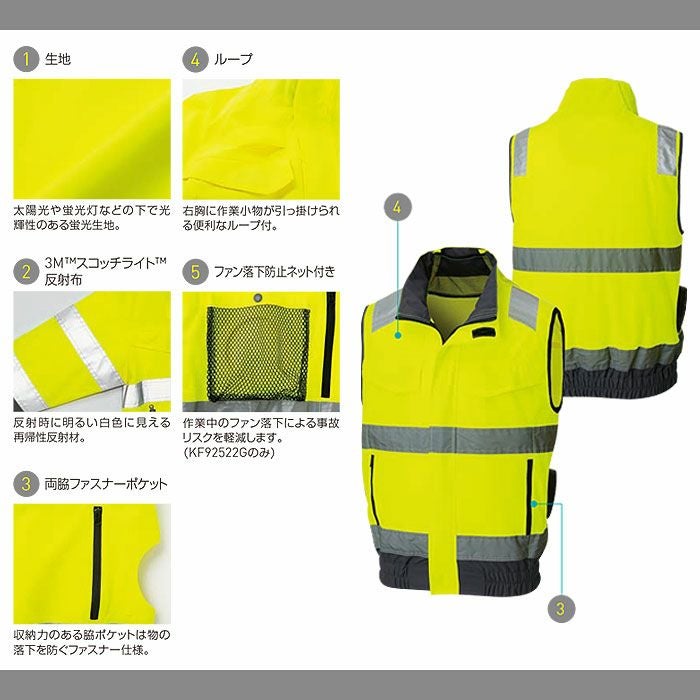 KF92522 Hi-Visベスト サンエス SUN-S 空調風神服専用 春夏 作業服 作業着 S～6L ポリエステル100％