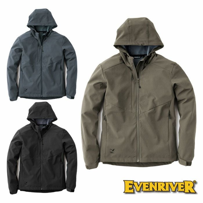 R058 ライトシェルストレッチパーカー EVENRIVER イーブンリバー 秋冬 作業服 作業着 M～5L ポリエステル92％・ポリウレタン8％