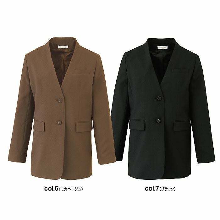 WN104JL レディースノーカラージャケット 神馬本店 selectstage 事務服 制服 SS～XL ポリエステル100％ トロピカル2WAYストレッチ