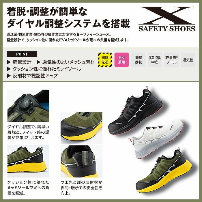 85418 セーフティーシューズ XEBEC ジーベック 安全靴 22.0～30.0cm 樹脂先芯 合成皮革＋メッシュ