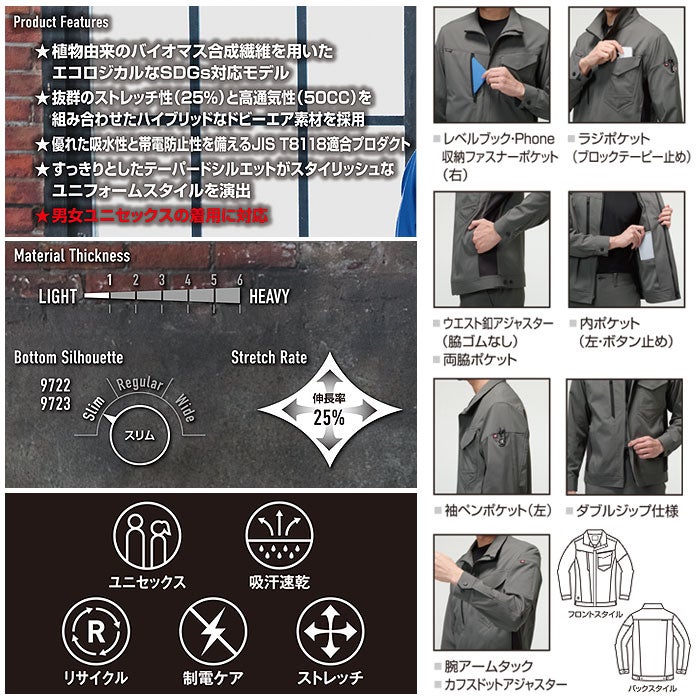 9721 ジャケット ユニセックス BURTLE バートル 春夏 作業服 作業着 S～5L ポリエステル100％ ドビーエアクロス