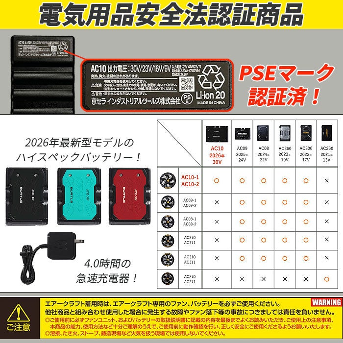 AC10 エアークラフト用リチウムイオンバッテリー BURTLE バートル AIRCRAFT 春夏 ファン付き作業服 作業着 空調ウェア