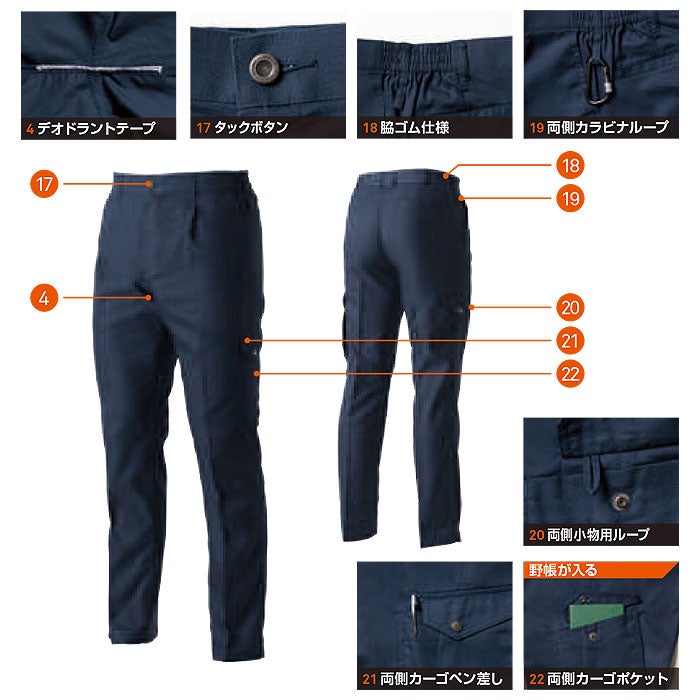 3058-08 カーゴパンツ ワンタック 脇ゴム 桑和 SOWA 春夏 作業服 作業着 GS～G3L SS～6L ポリエステル78％・綿22％ 日本製T/C素材JETAIR