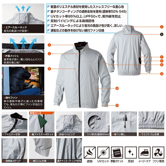 7539-00 長袖EFブルゾン 桑和 SOWA 春夏 作業服 作業着 空調ウェア ファン付き作業服 S～6L ポリエステル100％