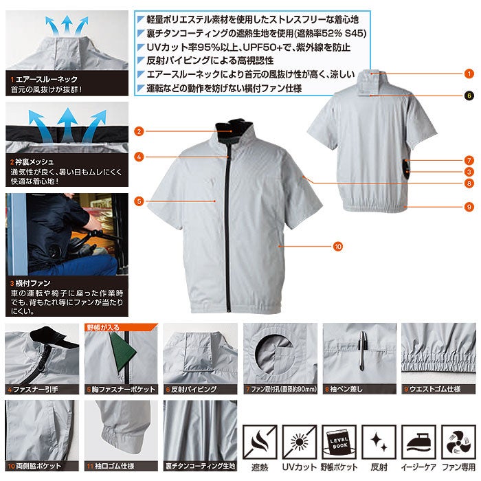 7539-01 半袖EFブルゾン 桑和 SOWA 春夏 作業服 作業着 空調ウェア ファン付き作業服 S～6L ポリエステル100％
