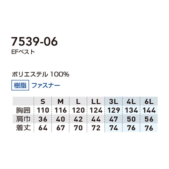 7539-06 EFベスト 桑和 SOWA 春夏 作業服 作業着 空調ウェア ファン付き作業服 S～6L ポリエステル100％