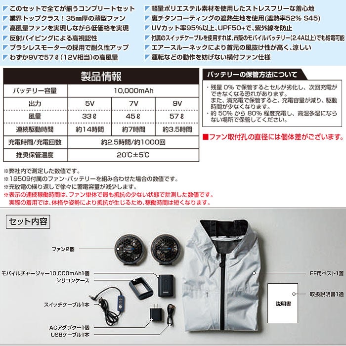 19509 EF用コンプリートセット 桑和 SOWA 春夏 作業服 作業着 S～6L ポリエステル100％