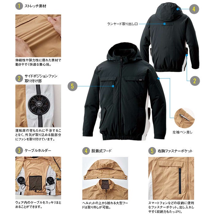 KF92631 長袖ブルゾン サンエス SUN-S 空調風神服専用 春夏 作業服 作業着 S～5L ポリエステル100％