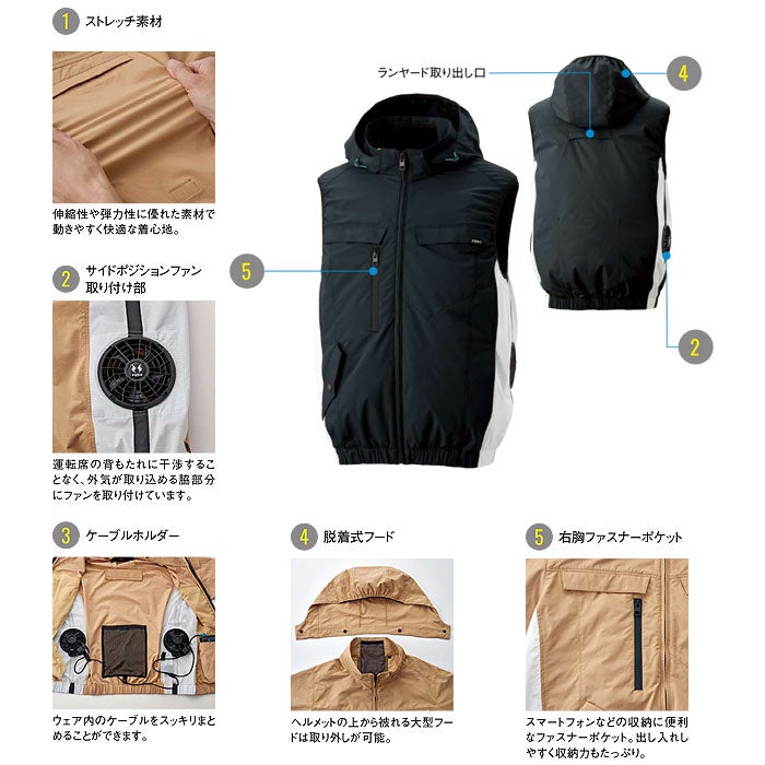 KF92632 ベスト サンエス SUN-S 空調風神服専用 春夏 作業服 作業着 S～5L ポリエステル100％