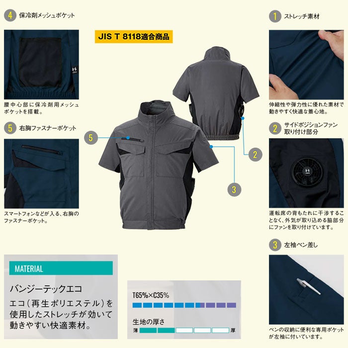 KF92650 エコ半袖ブルゾン サンエス SUN-S 空調風神服専用 春夏 作業服 作業着 ファン付き作業服 S～6L ポリエステル65％・綿35％