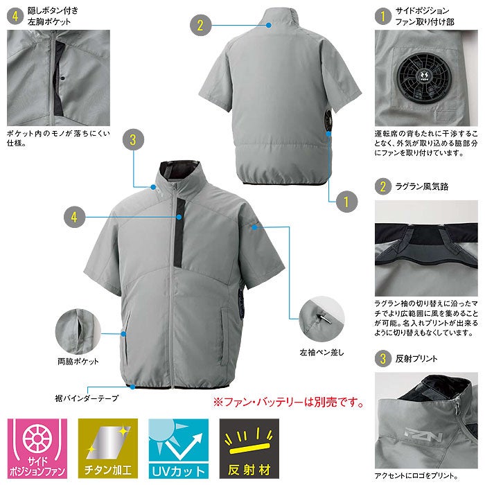 KF96030 チタン加工半袖ブルゾン サンエス SUN-S 空調風神服専用 春夏 作業服 作業着 ファン付き作業服 S～5L ポリエステル100％