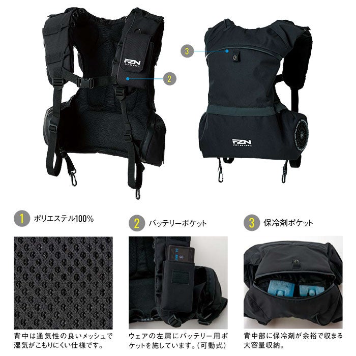 KF99400 風神エアーバック サンエス SUN-S 空調風神服専用 背負うクールアイテム 春夏 作業服 作業着 ファン付き作業服 フリーサイズ ポリエステル100％