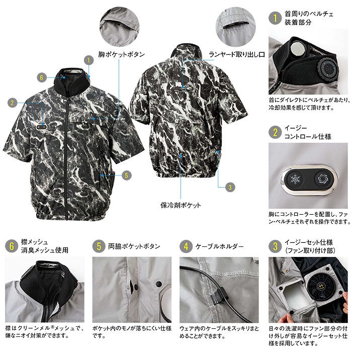 EF92690S ハイブリッドクールショートスリーブジャケット ファン・ペルチェ・デバイス含むフルセット EXFROZEN SUN-S サンエス 春夏 作業服 作業着 ペルチェウェア 空調ウェア 刺繍加工不可