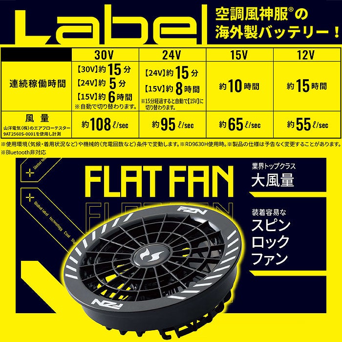 RD9630H 30Vファンセット GL-2 フラットタイプ（スピンロックファン2個・ファンケーブル1本） グローバルラベル サンエス 春夏 ファン付き作業着 空調風神服専用