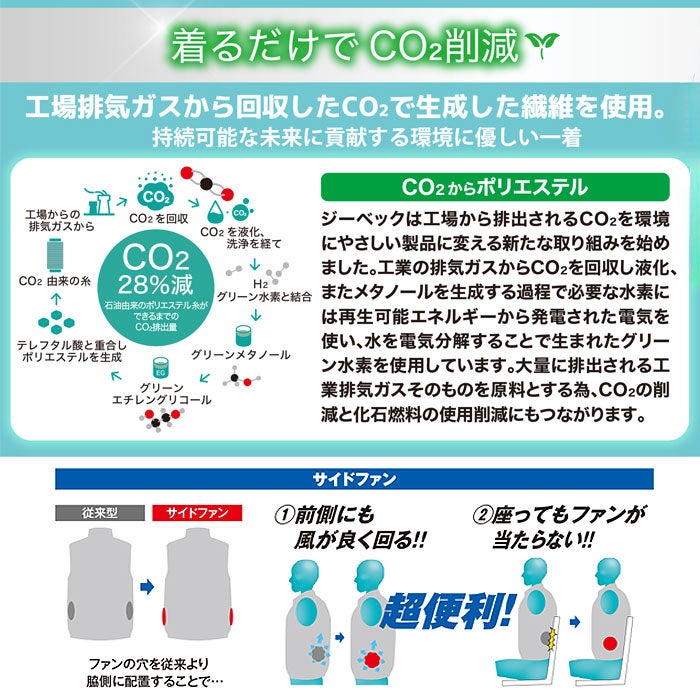 XE98039 空調服®ベスト XEBEC ジーベック 春夏作業服 作業着 空調ウェア SS～6L ポリエステル100％ エコ遮熱コーティングタフタ