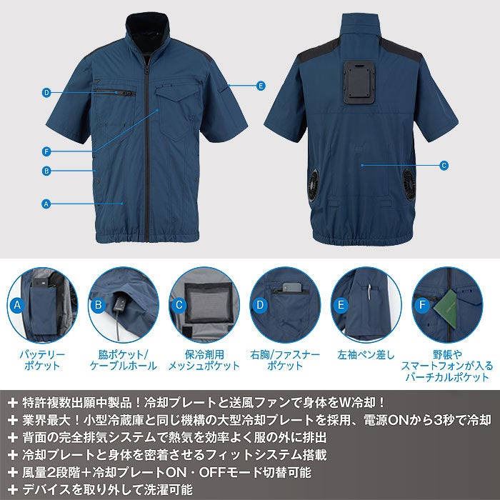 TH614 冷蔵服2026 半袖ジャケット＋ペルチェユニット＋ファンユニットのセット 春夏 作業服 作業着 ペルチェウェア 空調ウェア 刺繍加工不可