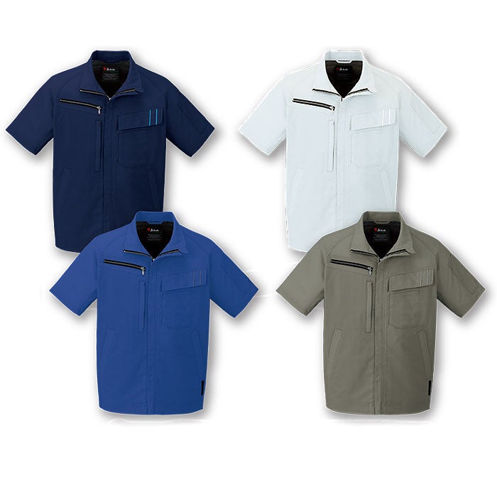 15110 エコ製品制電ストレッチ半袖ジャンパー 自重堂 Jichodo 春夏 作業服 作業着 SS～5L ポリエステル80％・綿20％ エコディアボディフィール交織ドビー