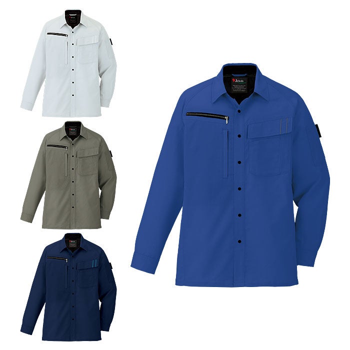 15104 エコ製品制電ストレッチ長袖シャツ 自重堂 Jichodo 春夏 作業服 作業着 SS～5L ポリエステル80％・綿20％ エコディアボディフィール交織ドビー