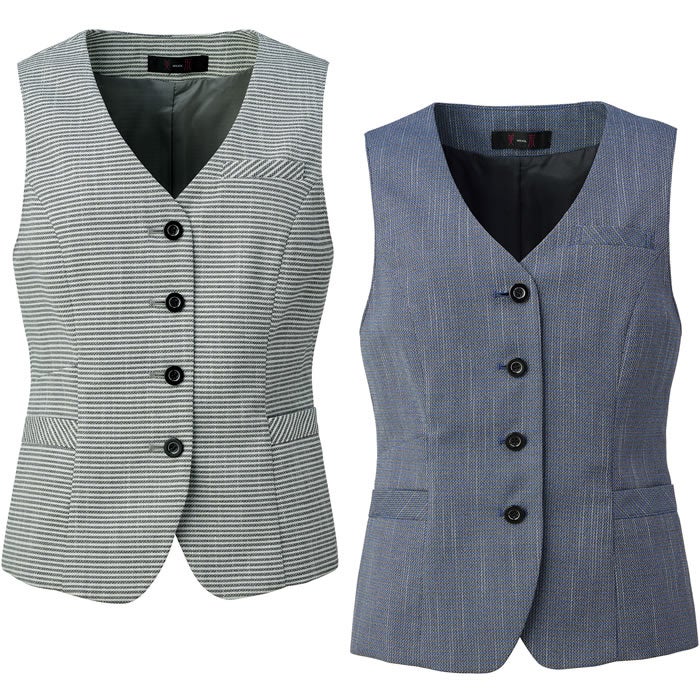 SS900V ベスト 神馬本店 selectstage ストレッチ 事務服 制服 5号～19号 ポリエステル100％ サマーツイードボーダー