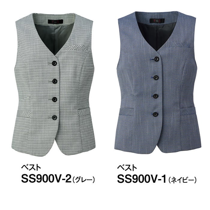SS900V ベスト 神馬本店 selectstage ストレッチ 事務服 制服 5号～19号 ポリエステル100％ サマーツイードボーダー