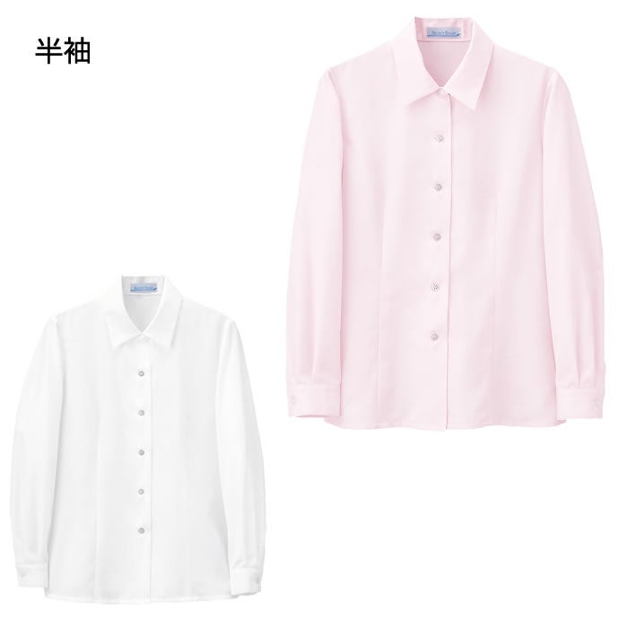 E2302 半袖タイプブラウス　神馬本店 selectstage 事務服・制服 5号～19号 ポリエステル65％・綿35％ ファインブロード